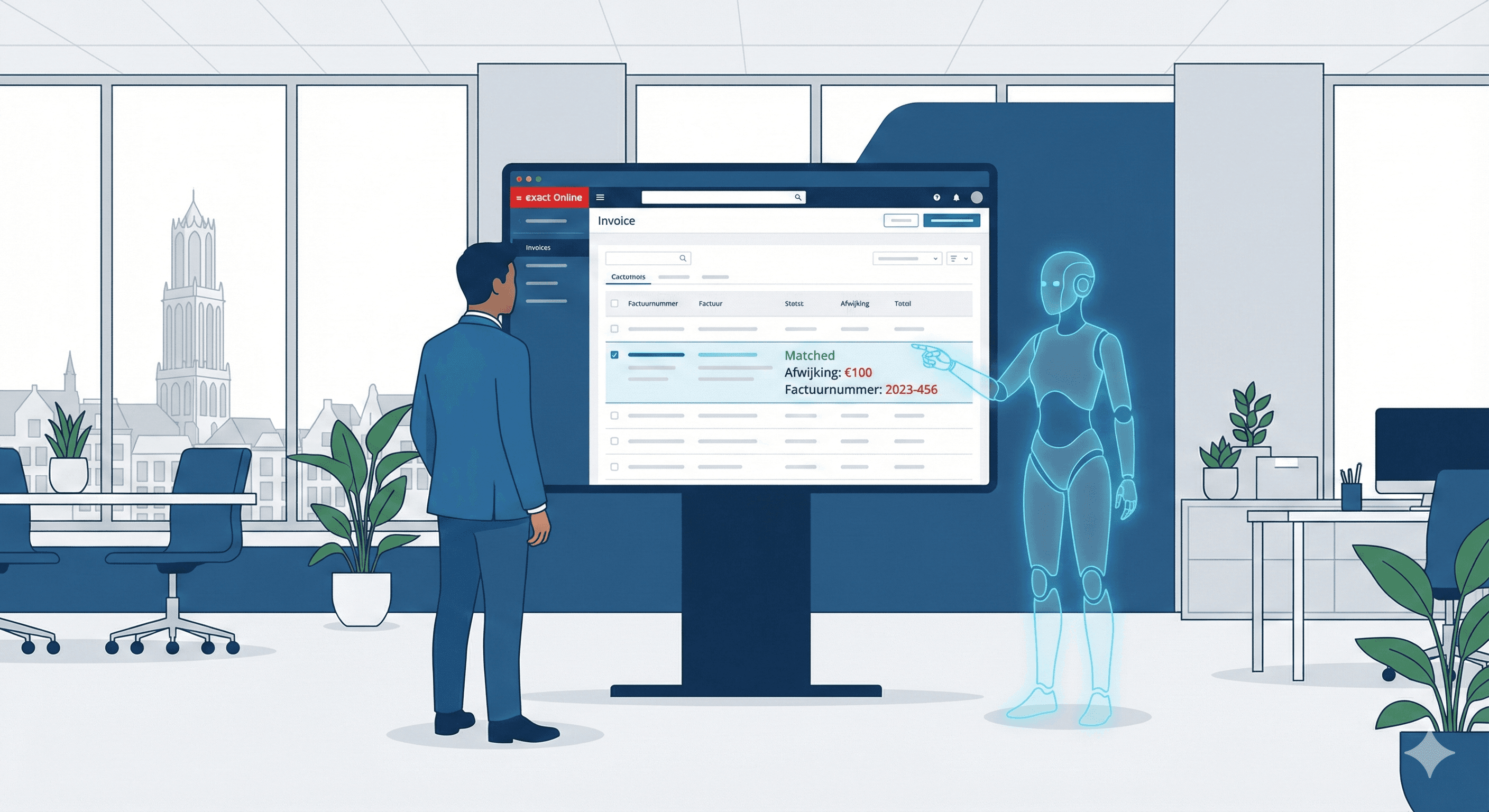 AI agents voor Exact Online: hoe je factuurcontrole automatiseert zonder dure IT - AI agent controleert Exact Online facturen, markeert afwijkingen en bespaart 5–10 uur per week. Gratis factuur-scan in 15 min.